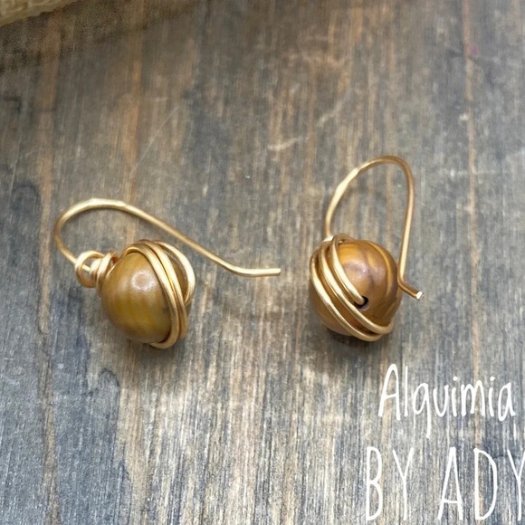 Lux picture jasper drops dangle gold statement earrings /cowgirl/minimalist/ - Picture 2 of 6